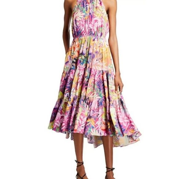 Kobi Halperin Hope Floral Tiered Halter Dress Pink Sleeveless Multi Sz S $498 - Picture 9 of 9